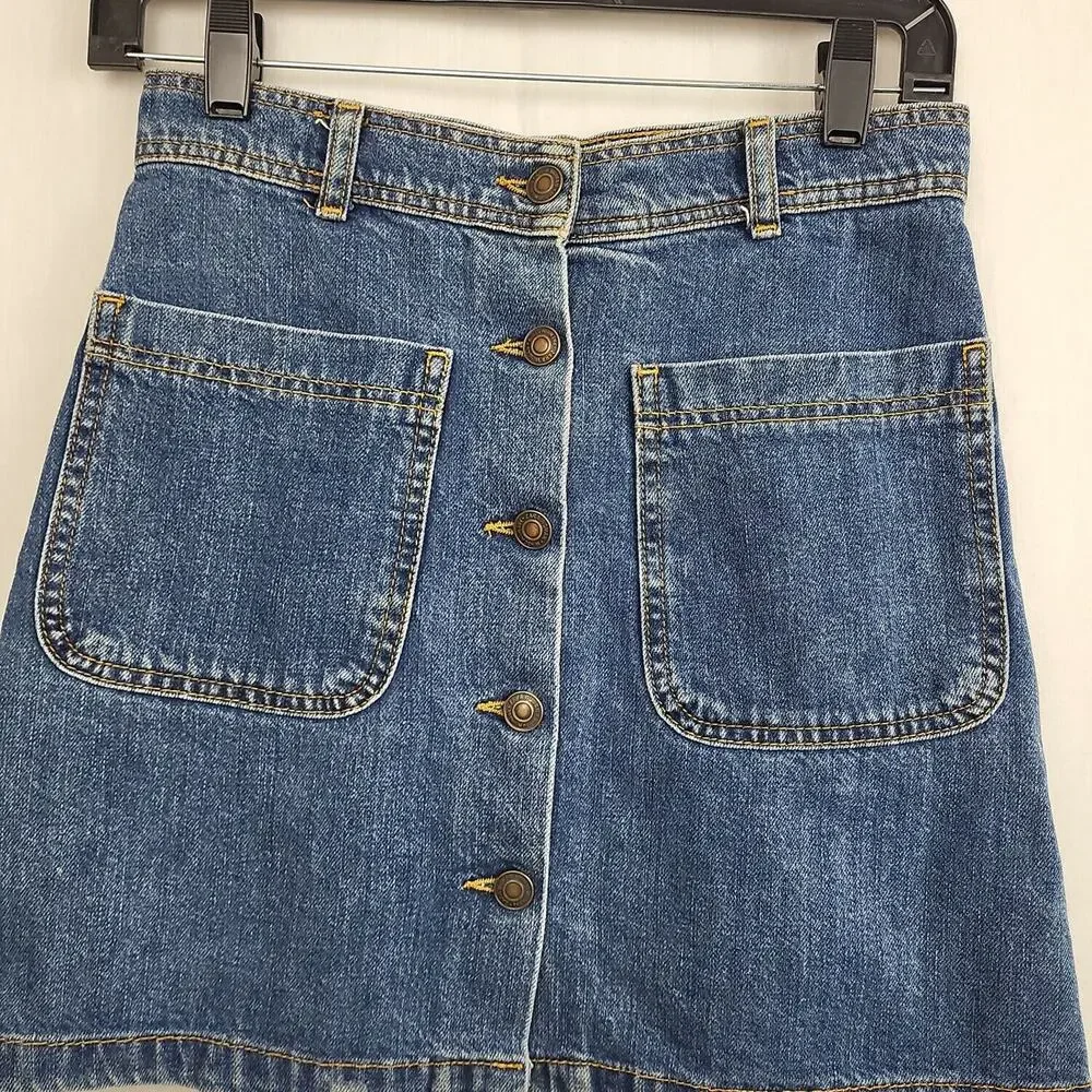 Zara‎ Womens Blue Cotton Comfort Front Pockets Denim Short Mini Skirt Size XS